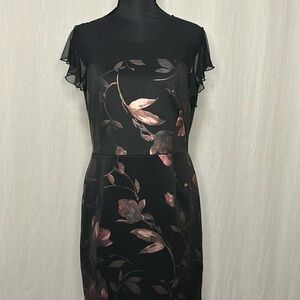 EnFocus Studio Floral Midi Dress - Size 8| Sheer Sleeves + Elegant Print